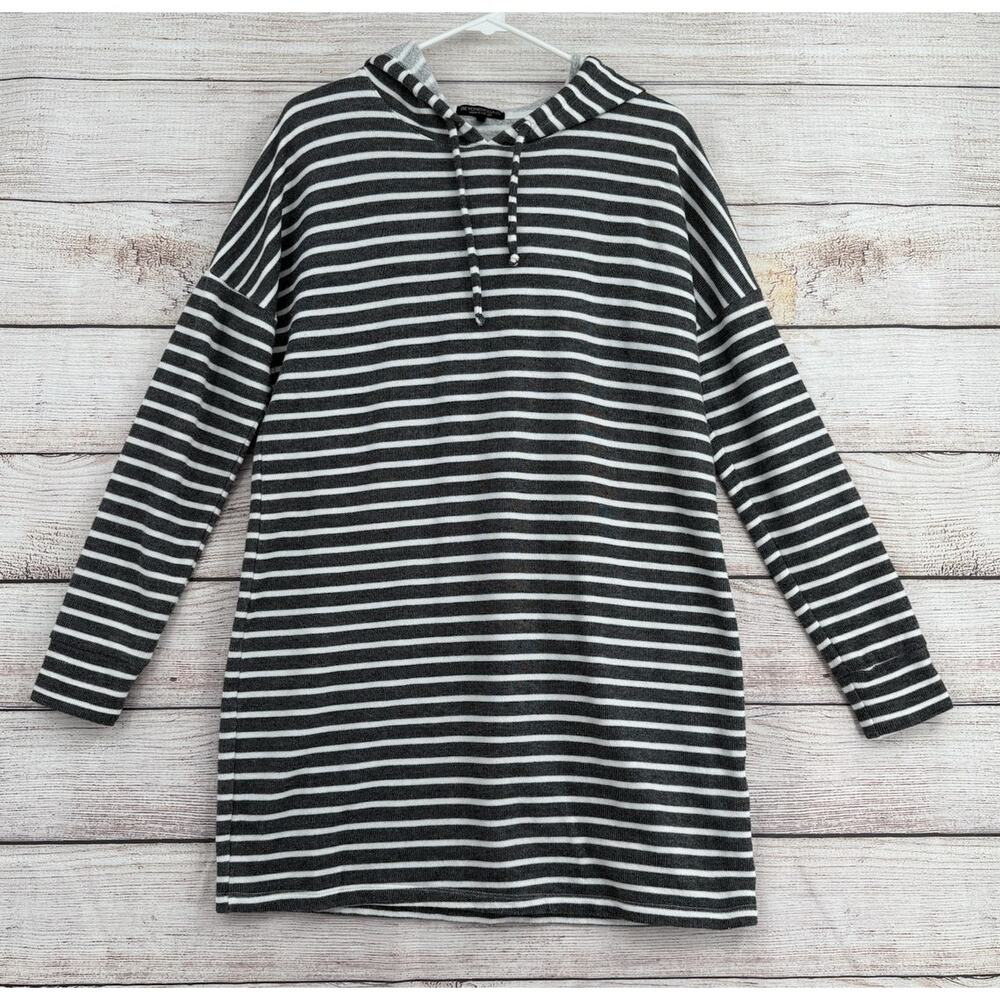 Beyond Yoga Striped Live Out Loud Hooded Swim Cover Up Dress Womens S Gray White